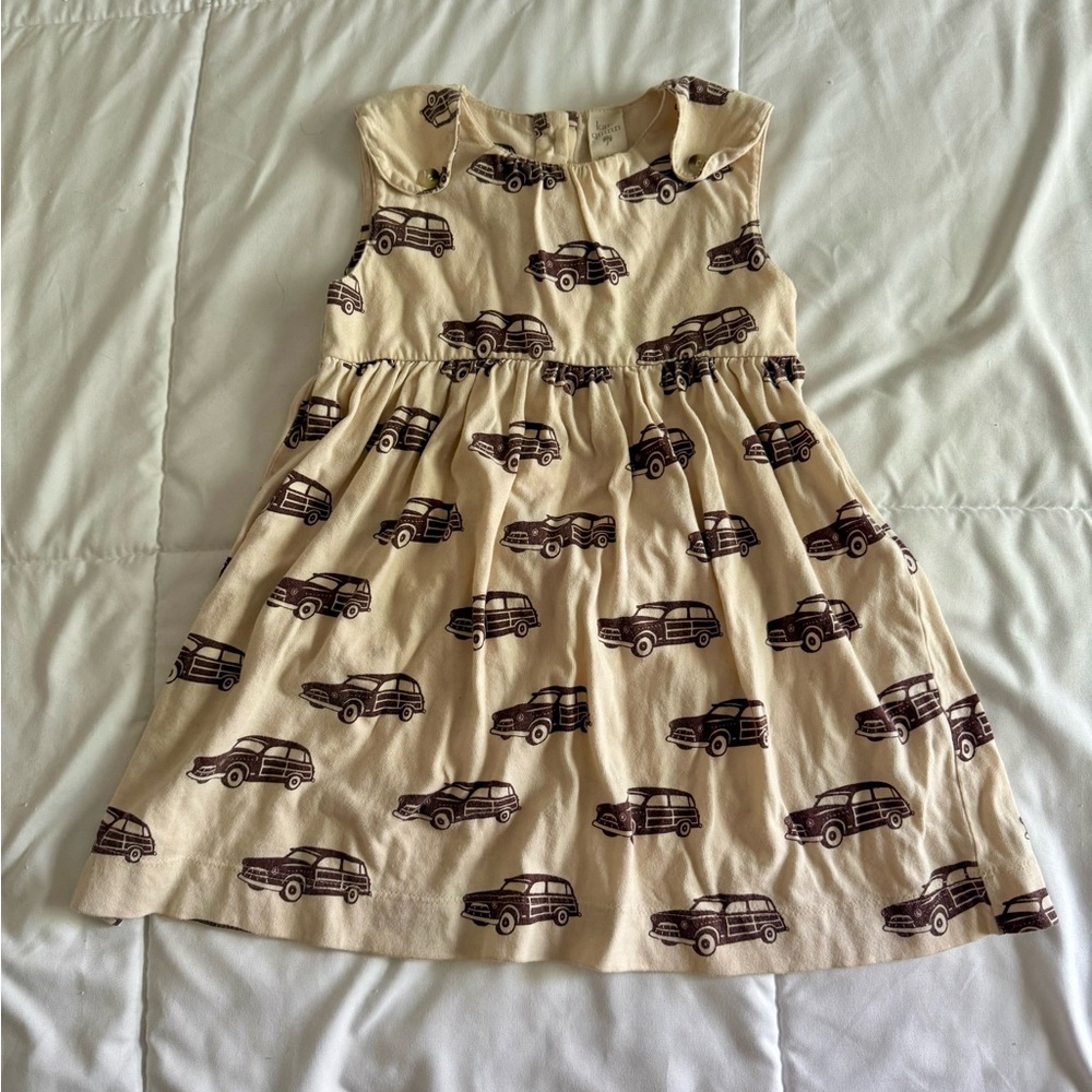 Kate Quinn Cream and Brown Car Print Kids Dress - Picture 6 of 8